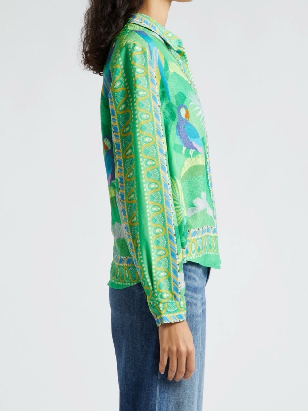 FARM Rio Macaw Scarf Green Shirt Size S - Picture 3 of 5